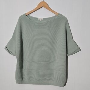 ✈️ Lafayette 148 New York Sage Green Knit Robbed Short Folded Sleeve  Top Size M